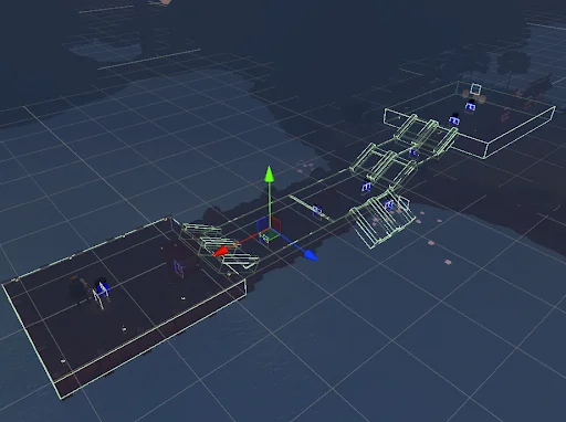 VR scene layout showing navigation zones